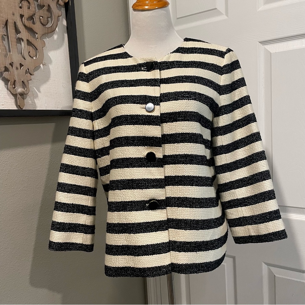 Talbots Black and White Striped Bouclé Jacket